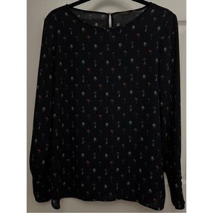 ANN TAYLOR NAVY BLUE PRINTED BLOUSE WOMEN, MEDIUM